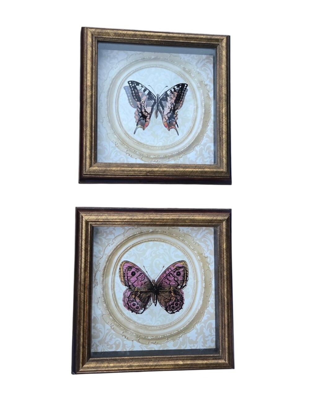 Set of 2 Vintage-Inspired Framed Faux Butterfly Wall Art Shadow Boxes